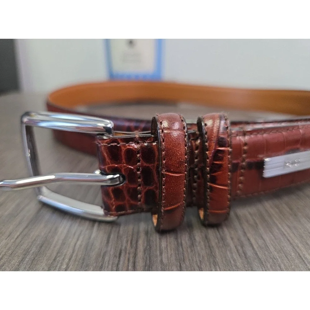 Polo Ralph Lauren Brown Alligator Crocodile Italian Leather Belt Size 32 80 Croc